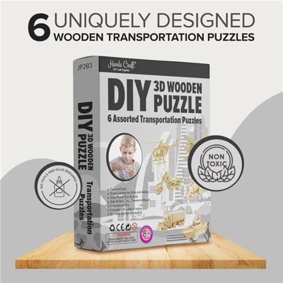 Hands Craft DIY 3D Wooden Puzzle – 6 Assorted Transportation Bundle Pack Set - Picture 10 of 16